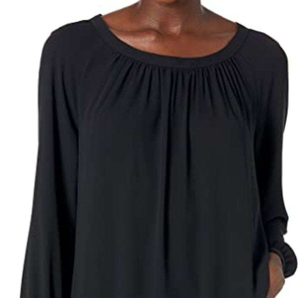 Lark & Ro Womens Black Flutter Long Raglan Sleeve Round Neck Blouse Top Size 0